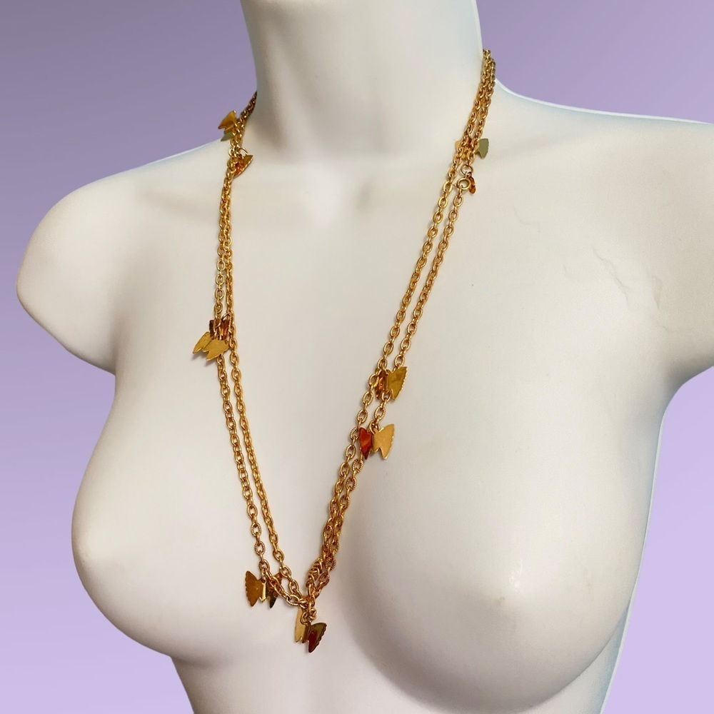 SARAH COVENTRY Butterfly Chain Necklace & Earrings Set Gold Tone Long Necklace